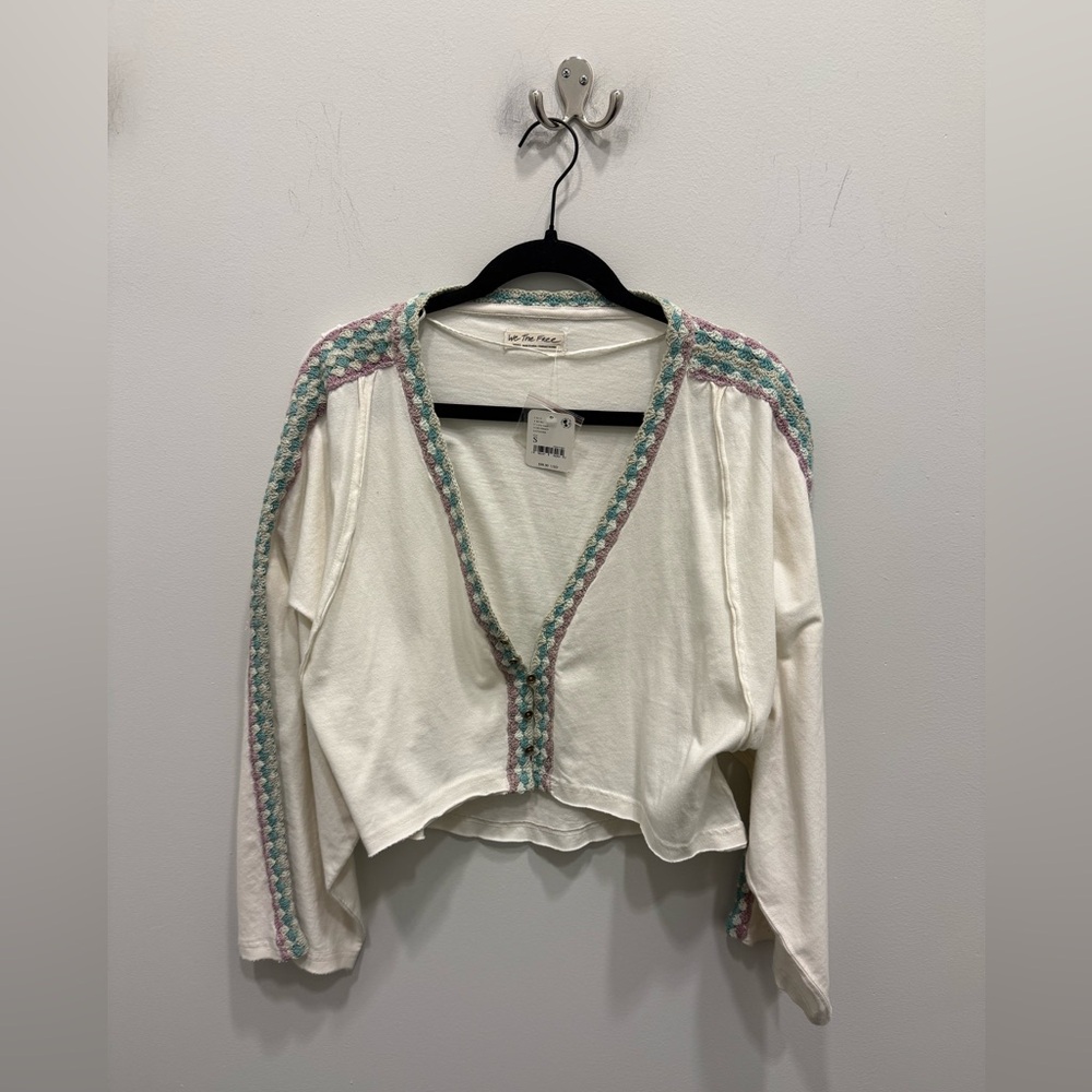 Free People Cream Top with Multicolor Knit Accents